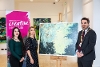The Mayor of Ards and North Down, Councillor Alistair Cathcart with Maria Horvathova, Creative Peninsula Cover Artist and Emily Crawford, Arts and Heritage Manager, Ards and North Down Borough Council