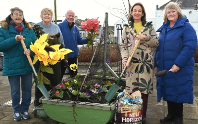 In Bloom Grants 2026 -  Mayor Councillor Gillian McCollum joined by Sandra Henderson, Ruth-Anne Strotten, Louis Gilmore and Liz Elliot from the Ballywalter Community Action Group.