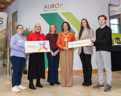 Photo caption: Mayor of Ards and North Down, Councillor Gillian McCollum with L-R, Lara Magennis (Orchardville participant), Dawn Hick and Louise Cooper (Orchardville), Madeline McCaughan (NOW Group) and Chris Lindsay (NOW Group participant) 