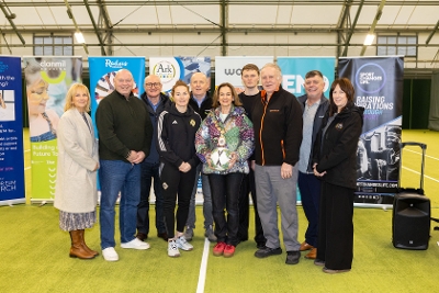 Mayor of Ards and North Down, Councillor Gillian McCollum with local sporting figures and representatives from Community Partners at the Mayor's Cup Competition