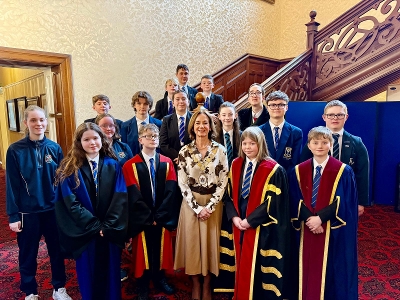 Photo caption: The Mayor of Ards and North Down, Councillor Gillian McCollum, alongside Student Council members from Killard School, Clifton School, St Columbanus College, Bangor Academy and Movilla High School.