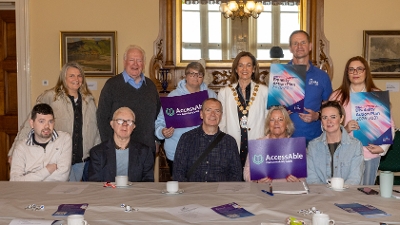 Members of the Disability Forum, alongside elected members and the Mayor of Ards and North Down, Councillor Gillian McCollum, gather to launch the new Equality Action Plan and Disability Action Plan.