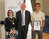 Deputy Mayor Councillor Vicky Moore with Nigel Carr and Bursary Winner Tomas Montgomery