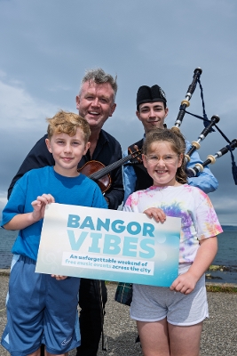 Arthur Kelly and Sophia Thompson look forward to a muscial weekend in Bangor. Pictured Lto R with Plunkett McGartland and Daniel McBlain