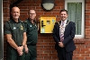 Mayor of Ards and North Down, Councillor Craig Blaney alongside Michael Allen and Gareth Browne, Northern Ireland Ambulance Service