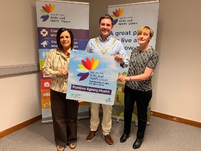 Mayor of Ards and North Down, Councillor Craig Blaney alongside Carrie Crossan, Health & Social Wellbeing Improvement Officer, Public Health Agency and Sandra Glover, Health Development Specialist, South Eastern Health and Social Care Trust.