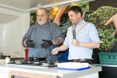 Chef Brian Magill of SERC School of Culinary Arts with Mayor of Ards and North Down, Councillor Craig Blaney, during a live food demonstration