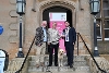 1 – The Mayor of Ards and North Down, Councillor Craig Blaney alongside L-R, Robert Shilliday, RNIB NI Country Director and Ken Carson, RNIB NI Ambassador with guide dog Waffle.